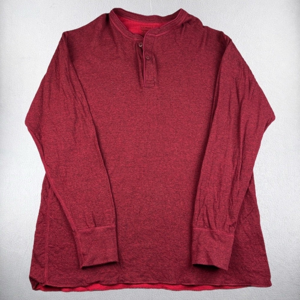 LL Bean Henley Mens XL Tall Red Wool Blend Long Sleeve Traditional Fit 166892